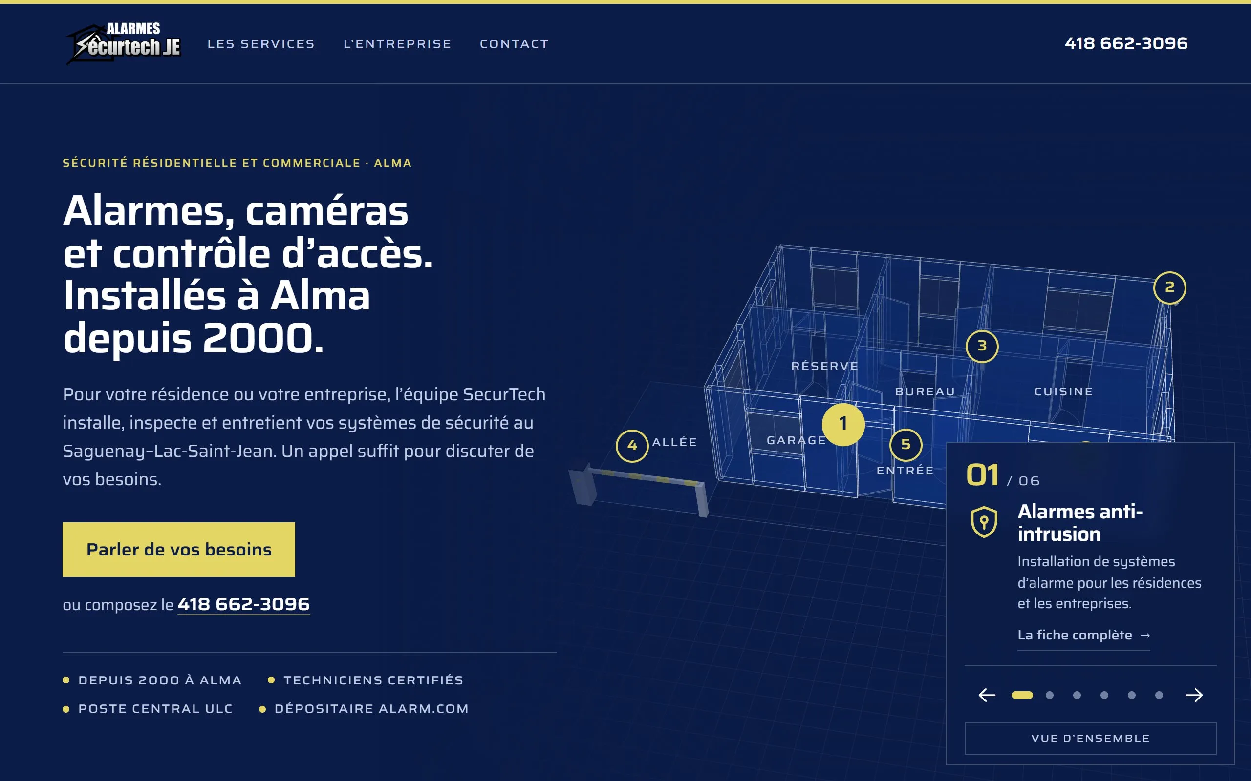 Home page of the Alarmes SecurTech JE website