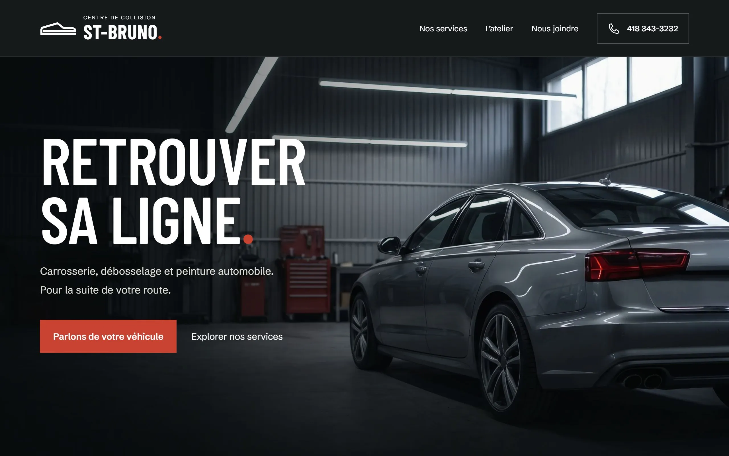 Home page of the Centre de collision St-Bruno website