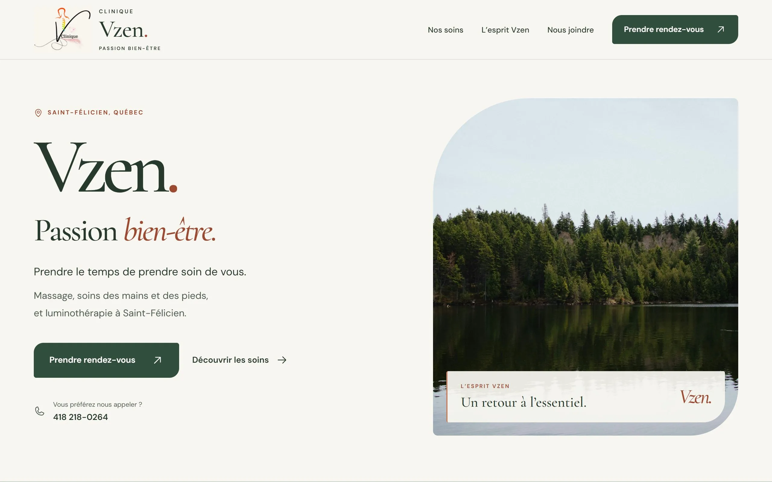 Home page of the site built for Clinique Vzen