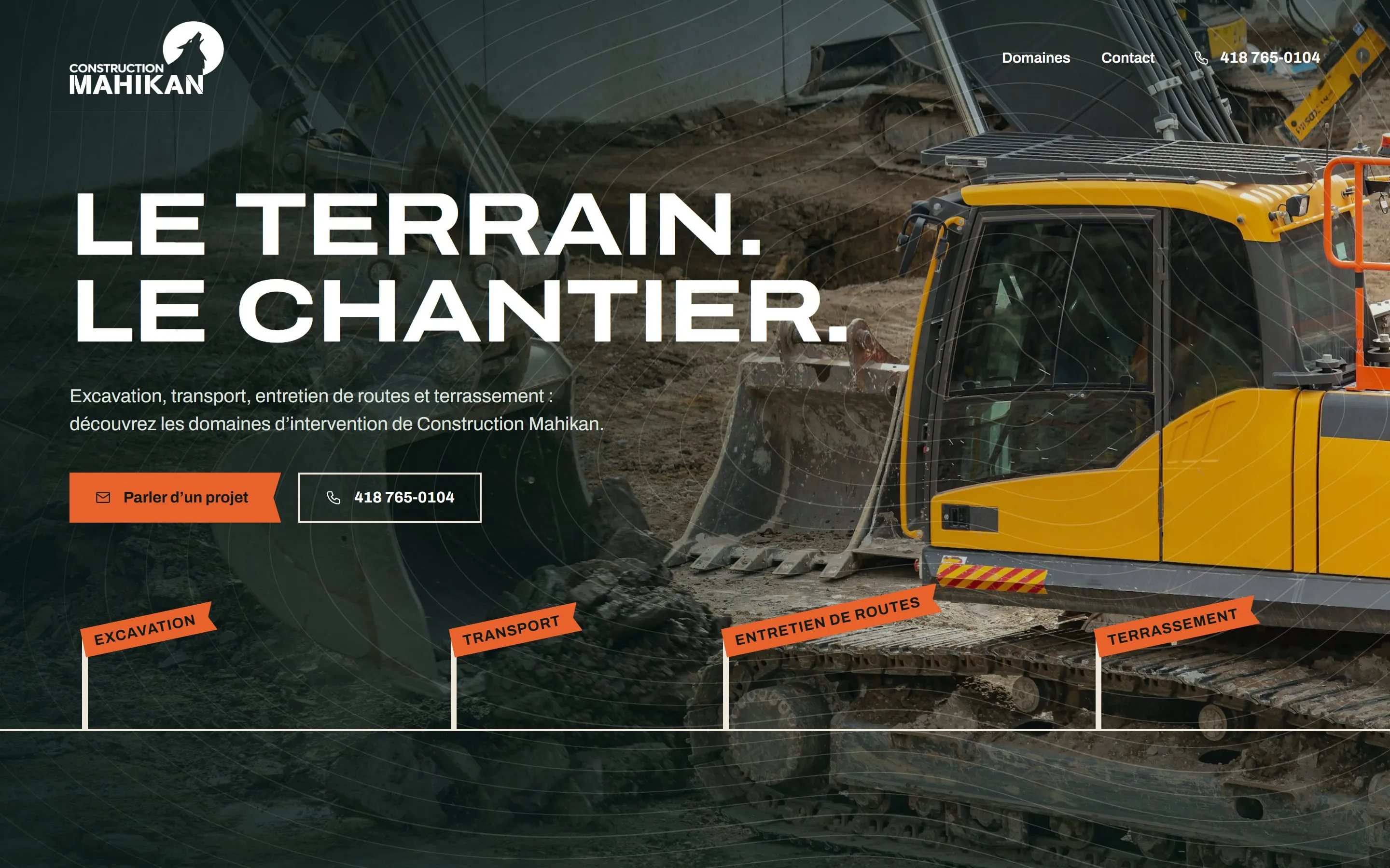 Page d’accueil du site de Construction Mahikan