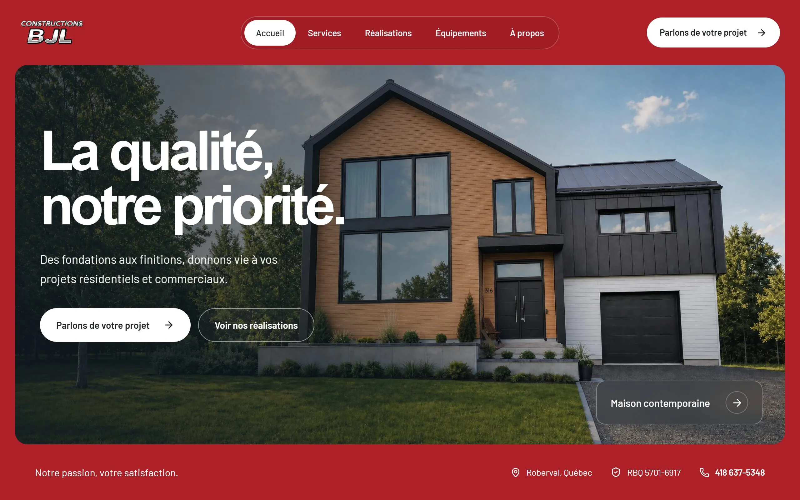 Page d’accueil du site de Constructions BJL