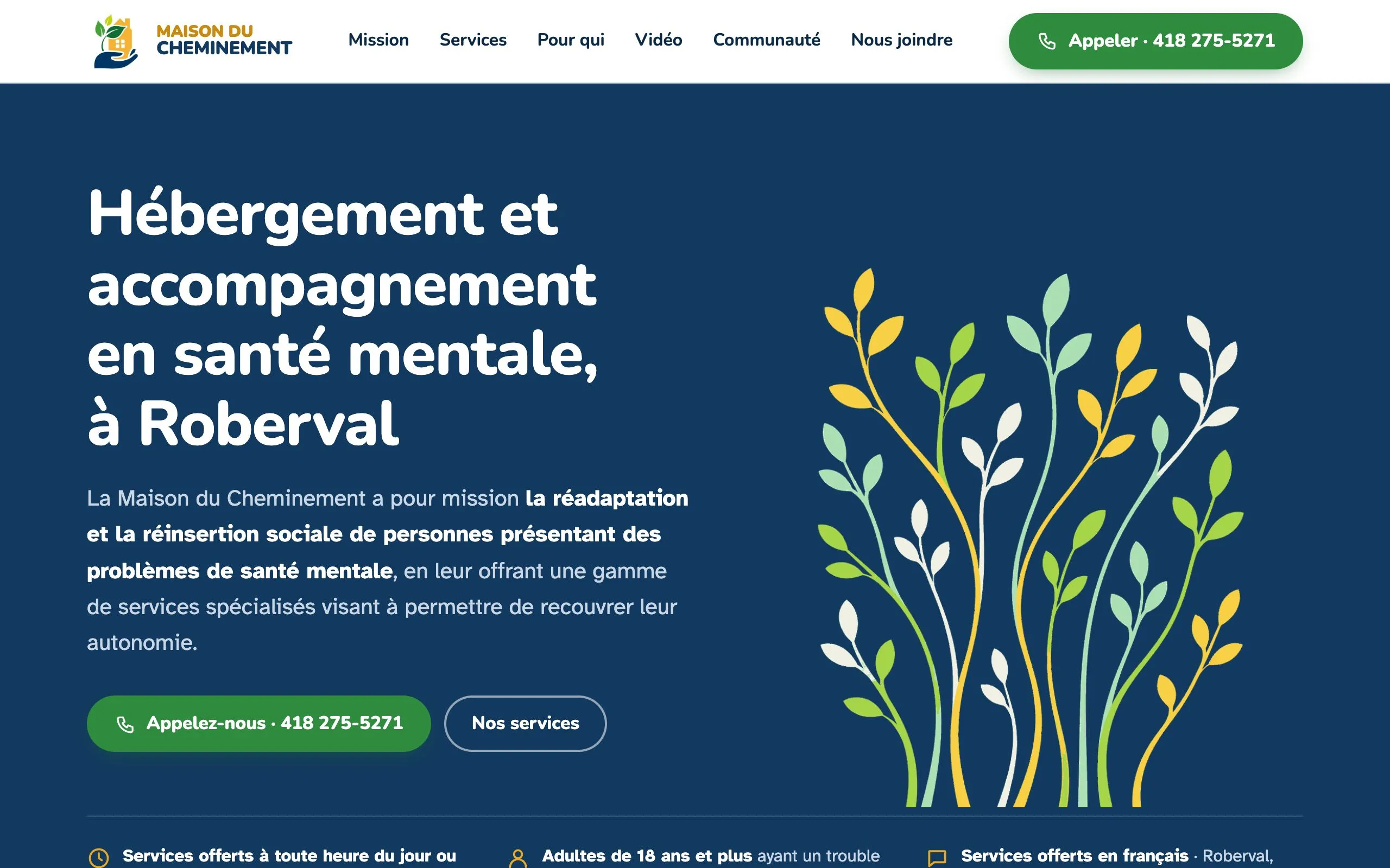 Home page of the La Maison du Cheminement website