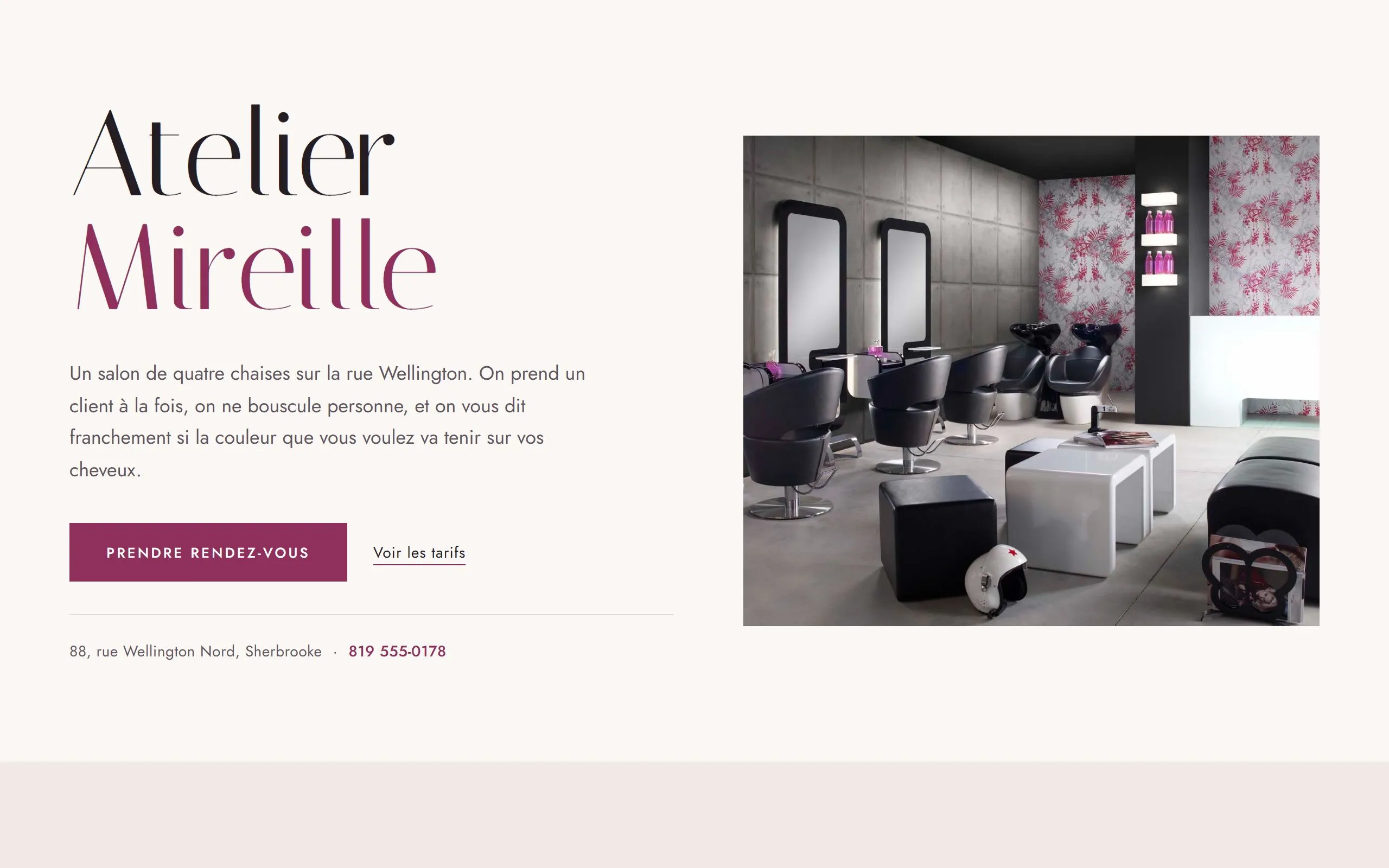 Page d’accueil du site de Atelier Mireille