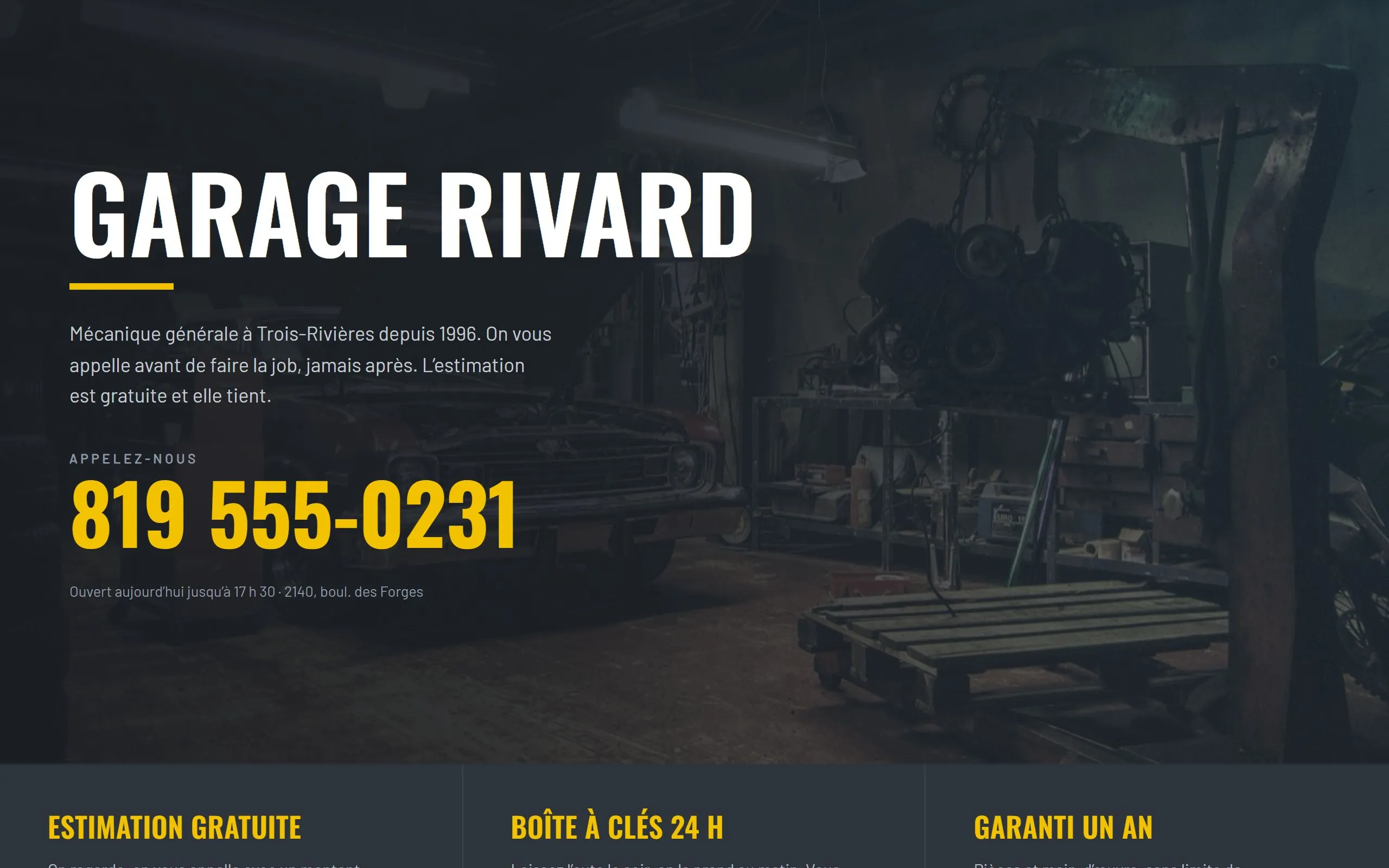 Page d’accueil du site de Garage Rivard