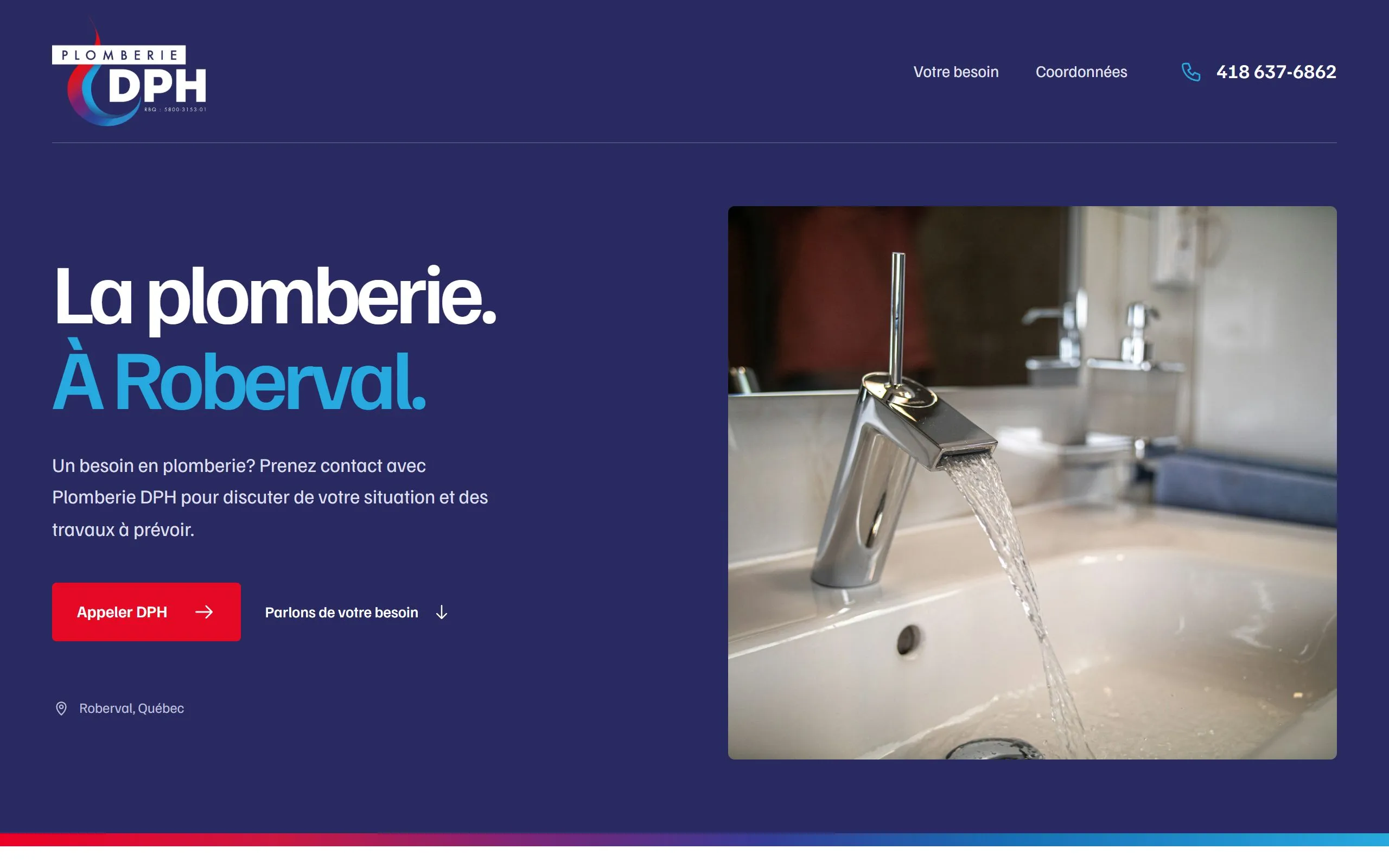 Page d’accueil du site de Plomberie DPH
