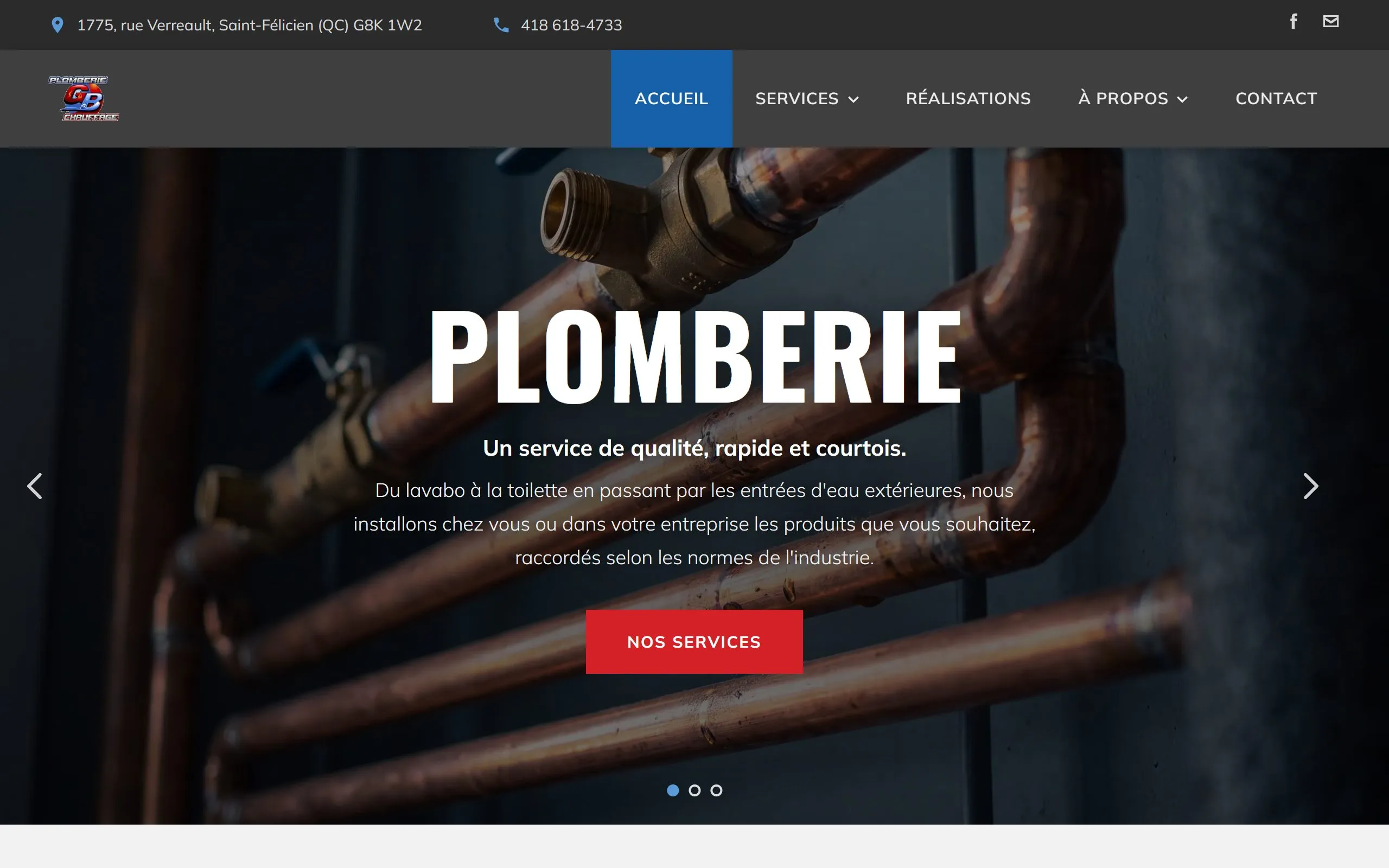 Page d’accueil du site de Plomberie Chauffage GB