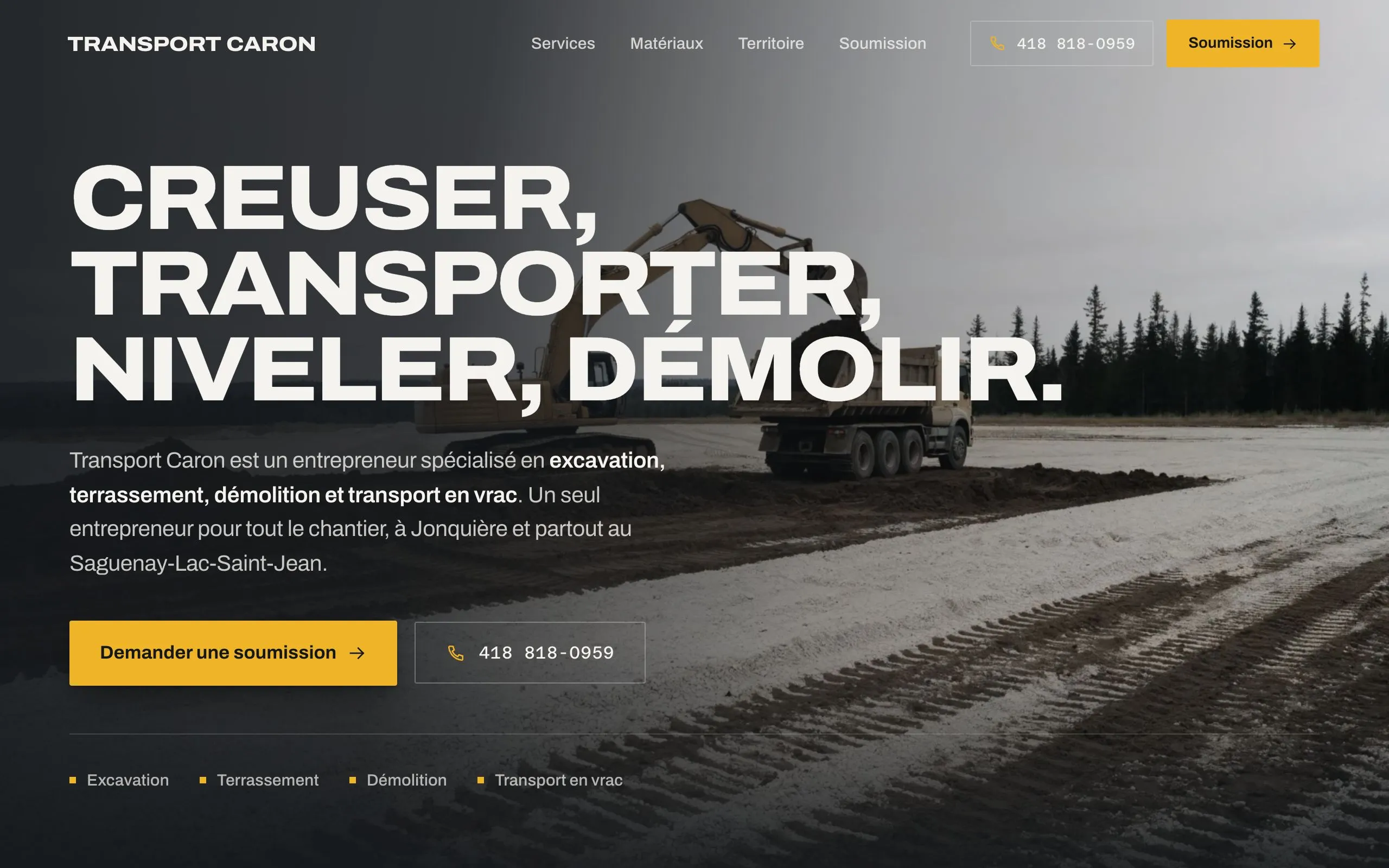 Home page of the Transport Caron website